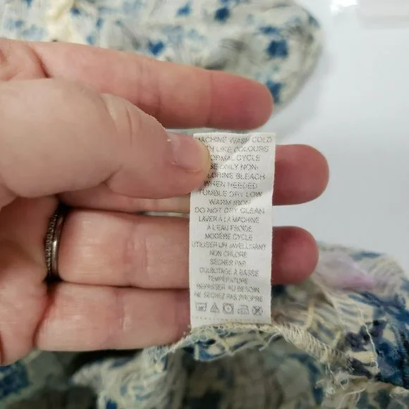 Free People Womens Boho Ruffle Tunic Top Size XS Blue Button Floral Short Sleeve - Picture 6 of 13